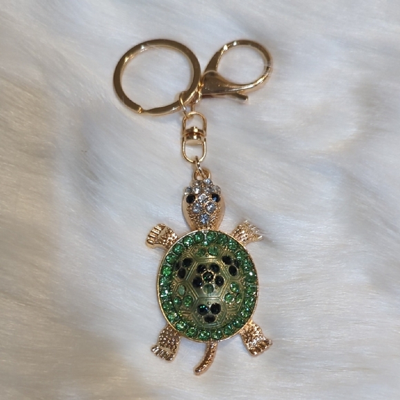 Gold Turtle Keychain with Green and Black Accents - Picture 1 of 4